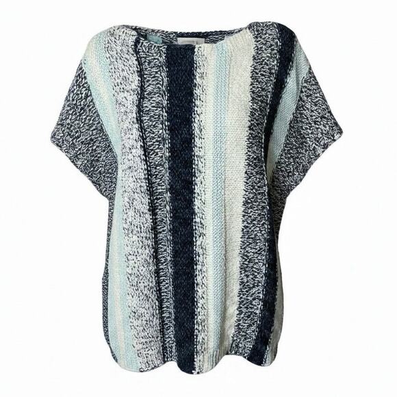 J. Jill Sweaters - J. Jill Sweater Short Cap Sleeve Cotton Blend Knit Stripe Sweater Size 1X Costal
